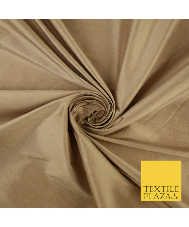 LATTE GOLD Luxury 100% PURE Plain Dupion Raw Silk Handloom Dress Fabric 8447