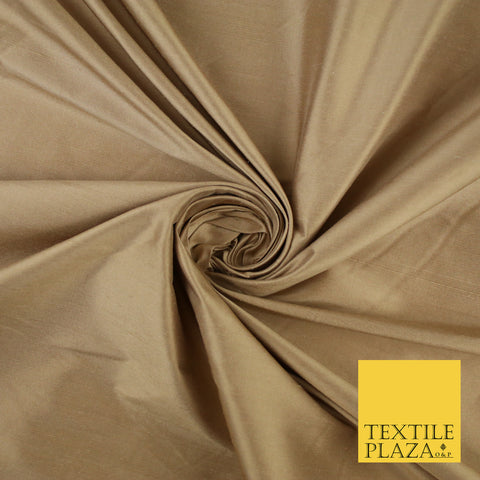 LATTE GOLD Luxury 100% PURE Plain Dupion Raw Silk Handloom Dress Fabric 8447
