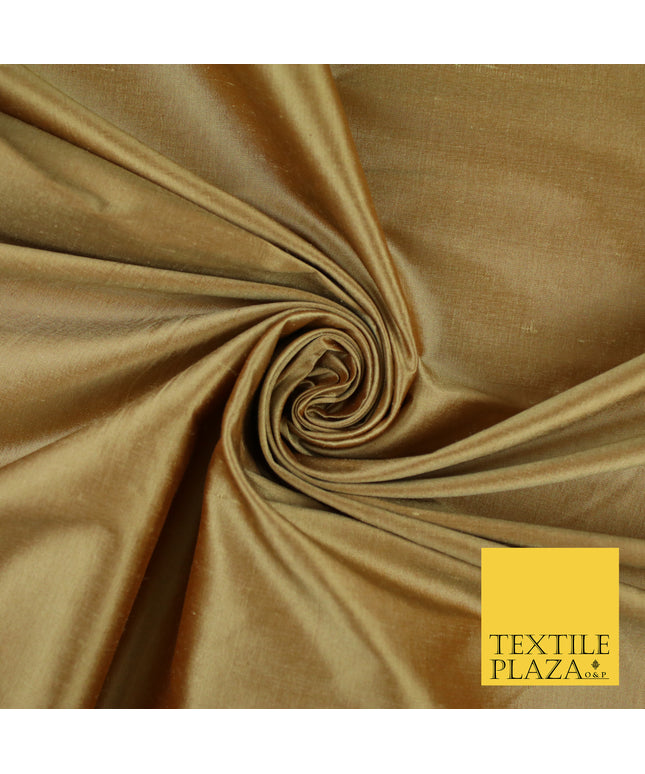 GOLD SHOT RUST Luxury 100% PURE Plain Dupion Raw Silk Handloom Dress Fabric 8449