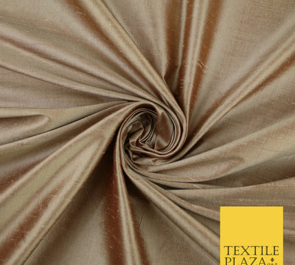 BRONZE GOLD Luxury 100% PURE Plain Dupion Raw Silk Handloom Dress Fabric 8451