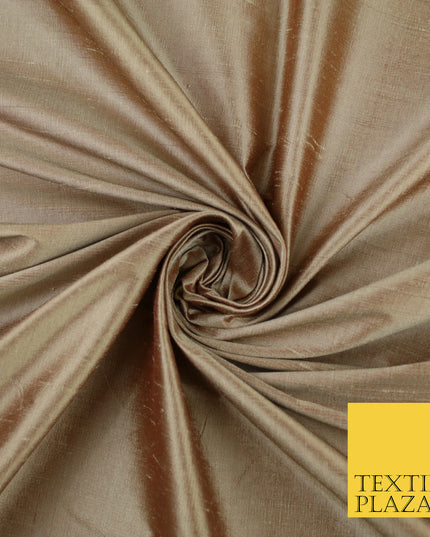 BRONZE GOLD Luxury 100% PURE Plain Dupion Raw Silk Handloom Dress Fabric 8451