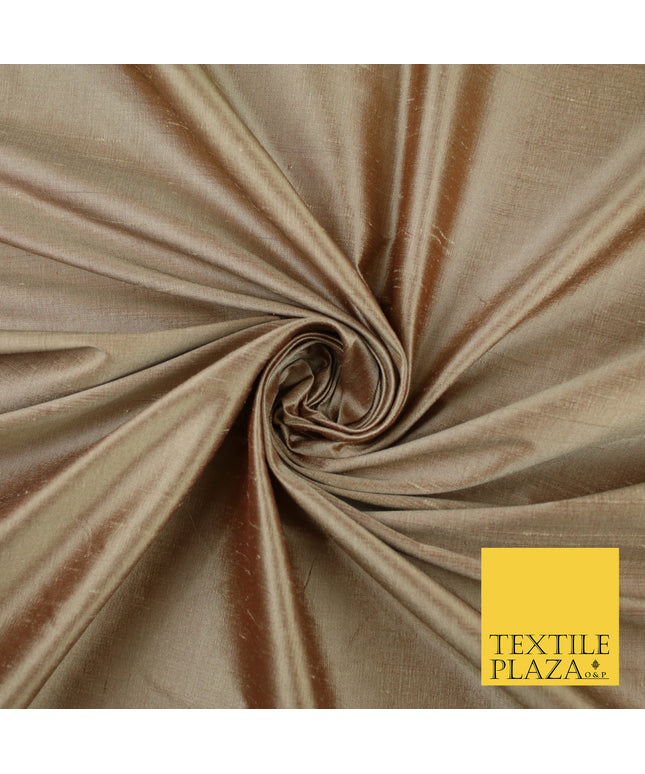 BRONZE GOLD Luxury 100% PURE Plain Dupion Raw Silk Handloom Dress Fabric 8451