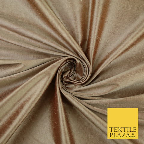 BRONZE GOLD Luxury 100% PURE Plain Dupion Raw Silk Handloom Dress Fabric 8451