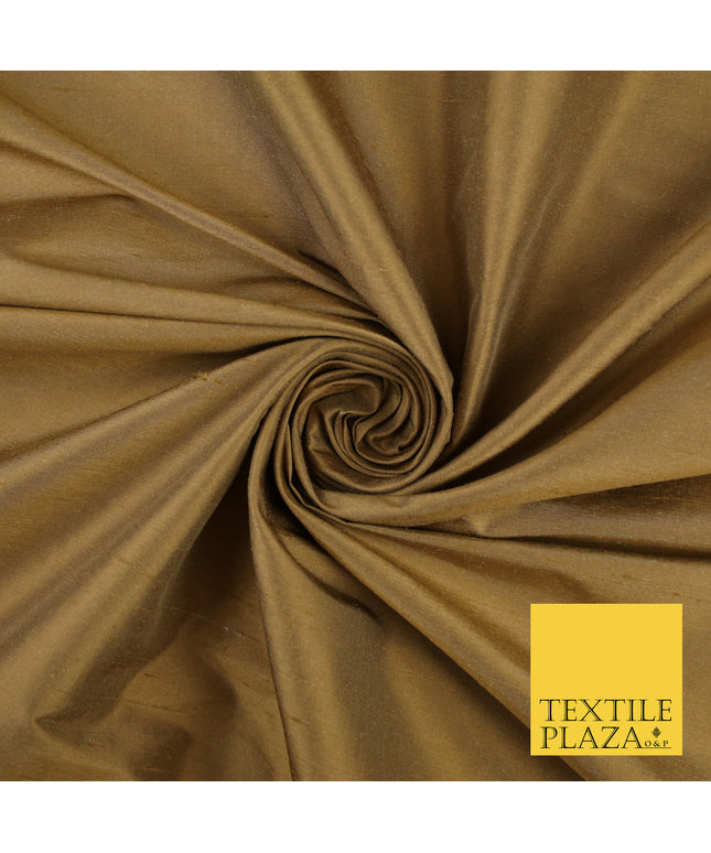 CARAMEL GOLD Luxury 100% PURE Plain Dupion Raw Silk Handloom Dress Fabric 8458