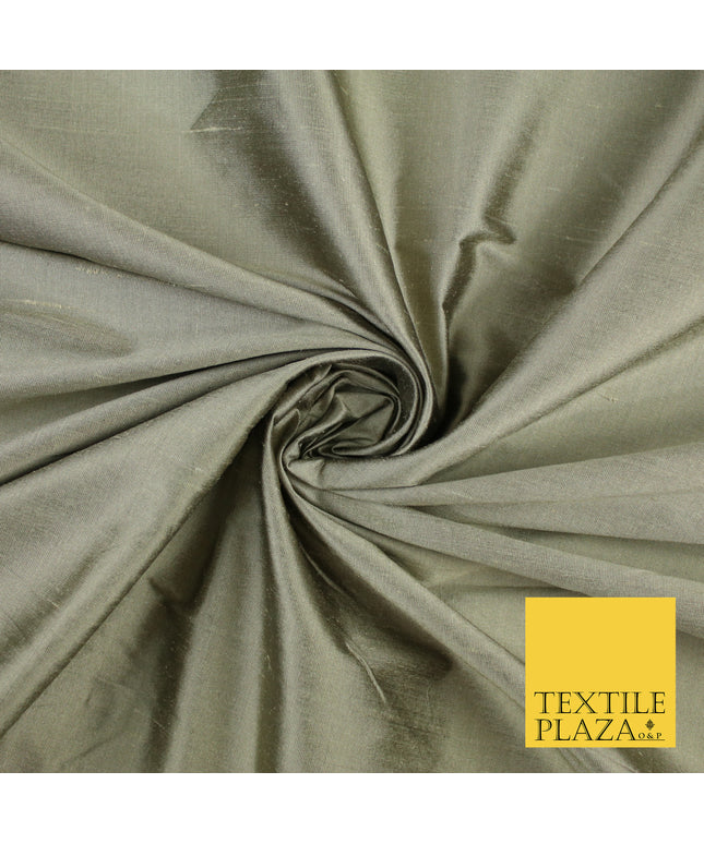 TAUPE GOLD SHOT BLACK Luxury 100% PURE Plain Dupion Raw Silk Handloom Dress Fabric 8461