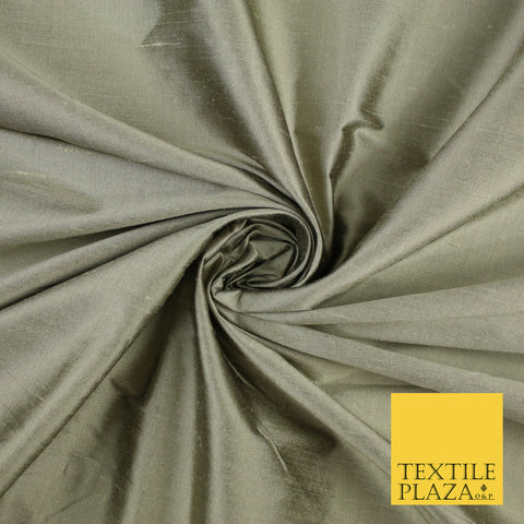 TAUPE GOLD SHOT BLACK Luxury 100% PURE Plain Dupion Raw Silk Handloom Dress Fabric 8461