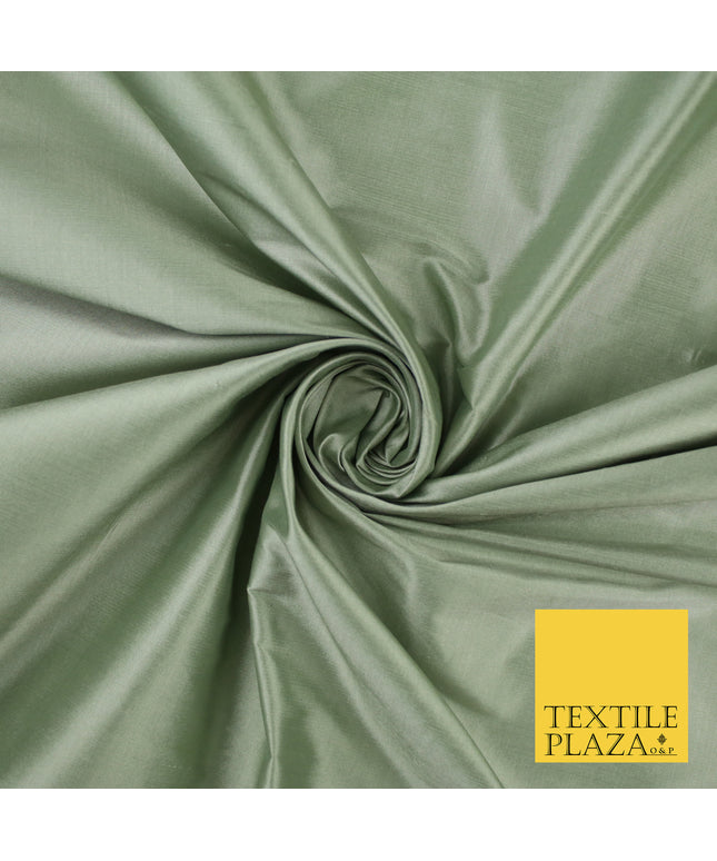 LICHEN GREEN Luxury 100% PURE Plain Dupion Raw Silk Handloom Dress Fabric 8465