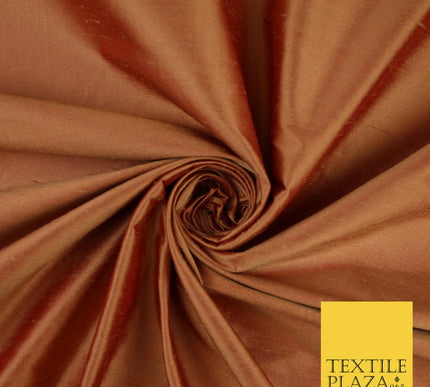 DARK PEACH SHOT RED Luxury 100% PURE Plain Dupion Raw Silk Handloom Dress Fabric 8468