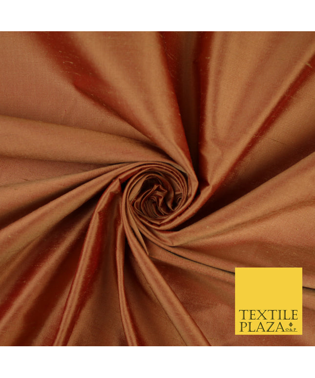 DARK PEACH SHOT RED Luxury 100% PURE Plain Dupion Raw Silk Handloom Dress Fabric 8468