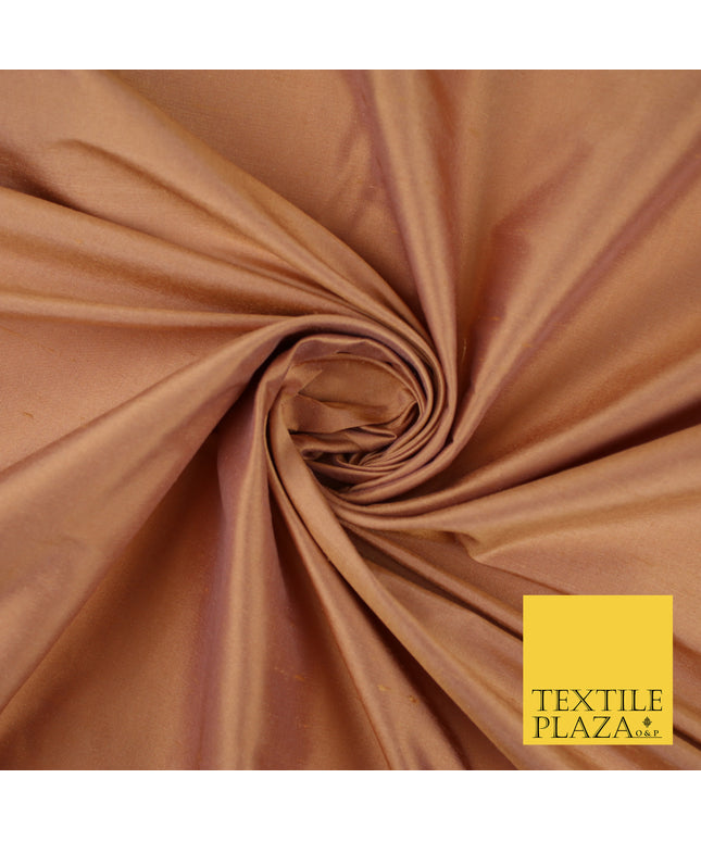 PEACH SHOT LILAC Luxury 100% PURE Plain Dupion Raw Silk Handloom Dress Fabric 8469