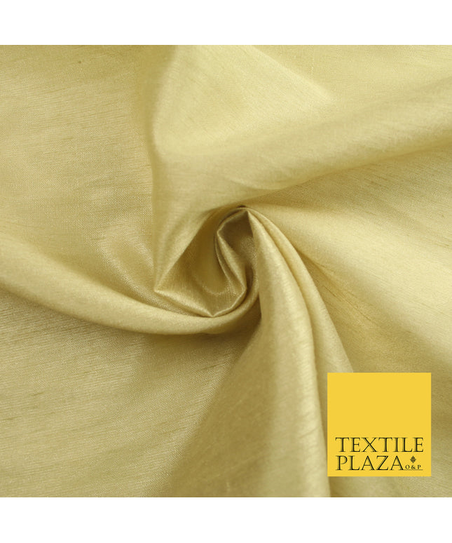 LIGHT BEIGE GOLD Plain Dyed Faux Dupion Raw Silk Polyester Dress Fabric Material 7912