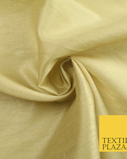 LIGHT BEIGE GOLD Plain Dyed Faux Dupion Raw Silk Polyester Dress Fabric Material 7912
