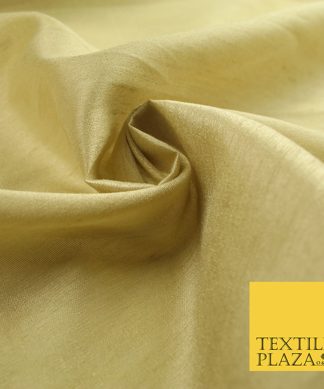 LIGHT BEIGE GOLD Plain Dyed Faux Dupion Raw Silk Polyester Dress Fabric Material 7912