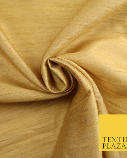 CARAMEL GOLD  Plain Dyed Faux Dupion Raw Silk Polyester Dress Fabric Material 7917