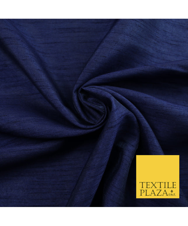 MIDNIGHT BLUE Plain Dyed Faux Dupion Raw Silk Polyester Dress Fabric Material 7931