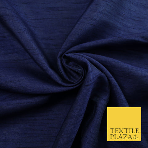 MIDNIGHT BLUE Plain Dyed Faux Dupion Raw Silk Polyester Dress Fabric Material 7931
