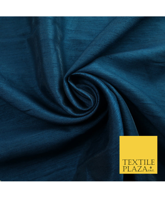 PETROL BLUE  Plain Dyed Faux Dupion Raw Silk Polyester Dress Fabric Material 7933