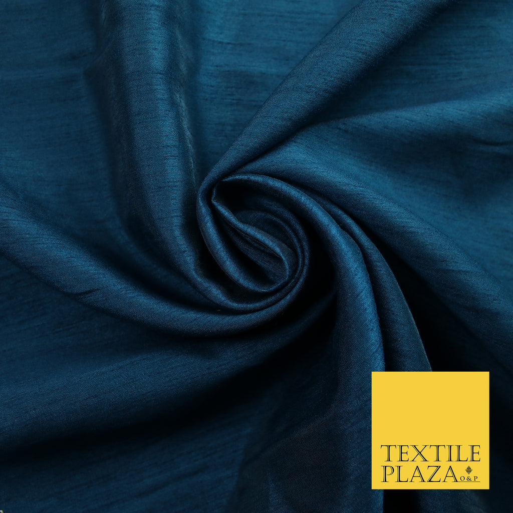 PETROL BLUE  Plain Dyed Faux Dupion Raw Silk Polyester Dress Fabric Material 7933