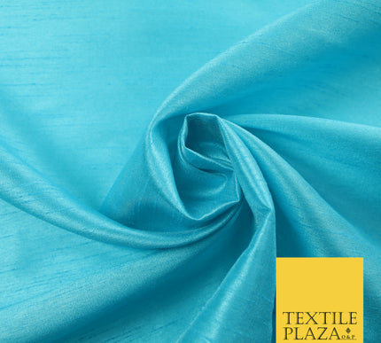 TURQUOISE BLUE Plain Dyed Faux Dupion Raw Silk Polyester Dress Fabric Material 7934