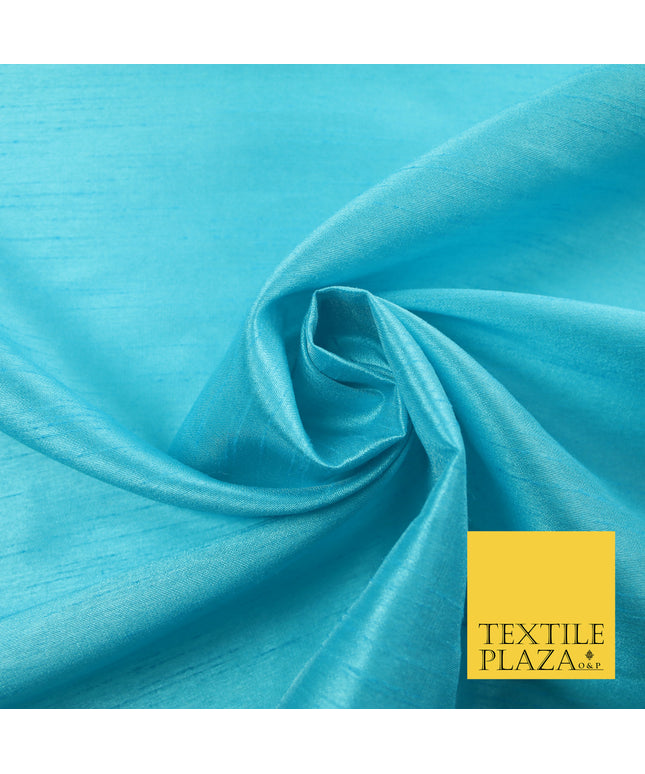 TURQUOISE BLUE Plain Dyed Faux Dupion Raw Silk Polyester Dress Fabric Material 7934