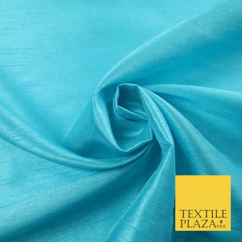 TURQUOISE BLUE Plain Dyed Faux Dupion Raw Silk Polyester Dress Fabric Material 7934