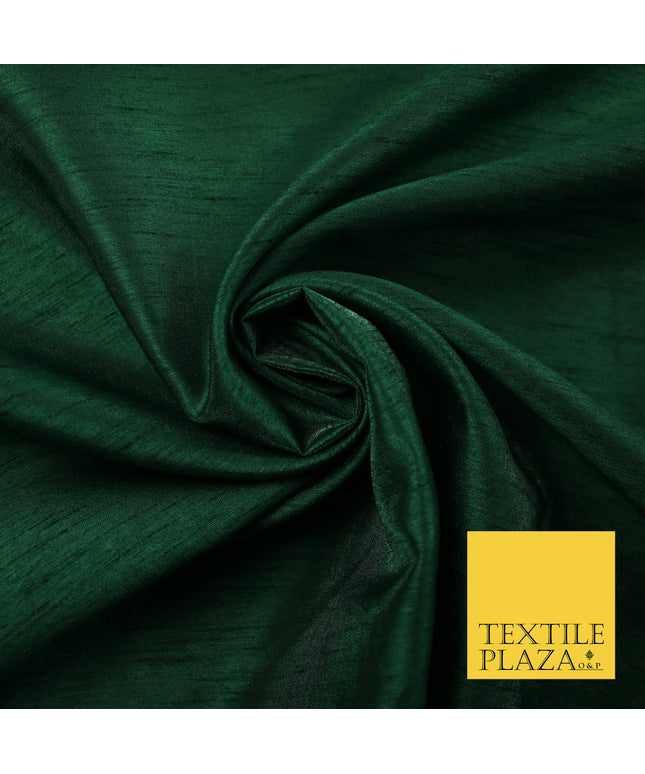 BOTTLE GREEN  Plain Dyed Faux Dupion Raw Silk Polyester Dress Fabric Material 7946