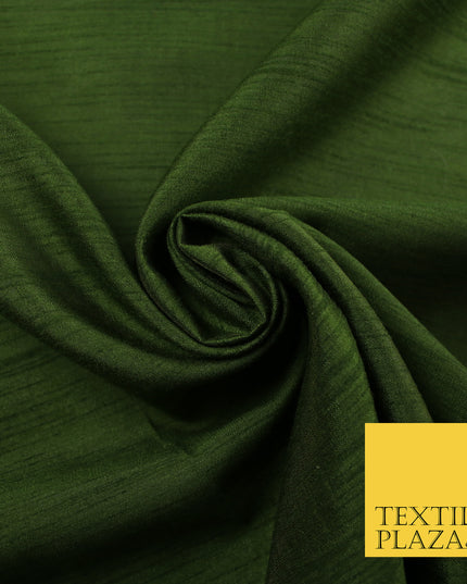 OLIVE GREEN  Plain Dyed Faux Dupion Raw Silk Polyester Dress Fabric Material 7948