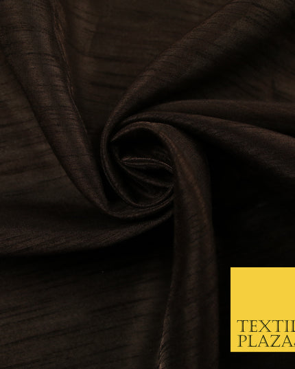 DARK BROWN   Plain Dyed Faux Dupion Raw Silk Polyester Dress Fabric Material 7949