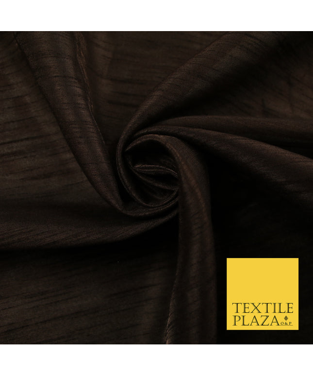 DARK BROWN   Plain Dyed Faux Dupion Raw Silk Polyester Dress Fabric Material 7949