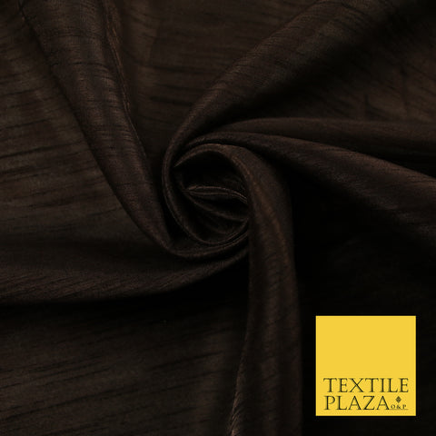 DARK BROWN   Plain Dyed Faux Dupion Raw Silk Polyester Dress Fabric Material 7949