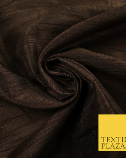 BROWN   Plain Dyed Faux Dupion Raw Silk Polyester Dress Fabric Material 7950