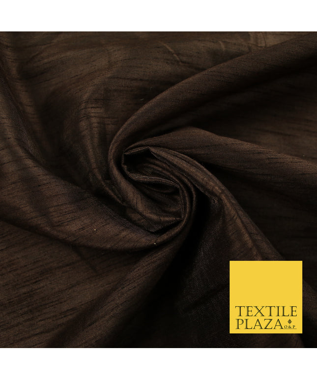 BROWN   Plain Dyed Faux Dupion Raw Silk Polyester Dress Fabric Material 7950