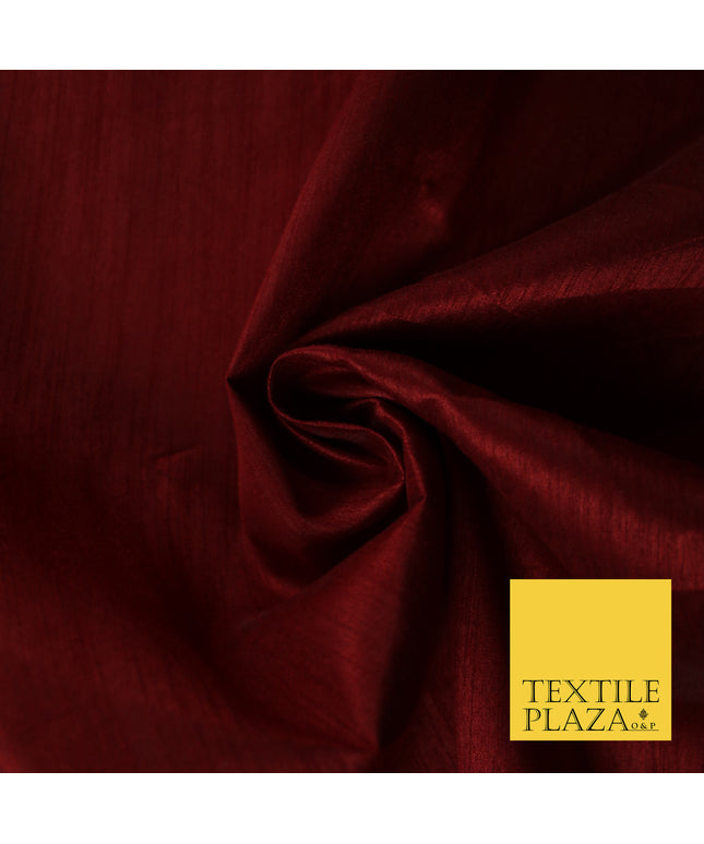 DEEP BURGUNDY Plain Dyed Faux Dupion Raw Silk Polyester Dress Fabric Material 7953