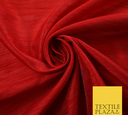 DEEP RED  Plain Dyed Faux Dupion Raw Silk Polyester Dress Fabric Material 7955