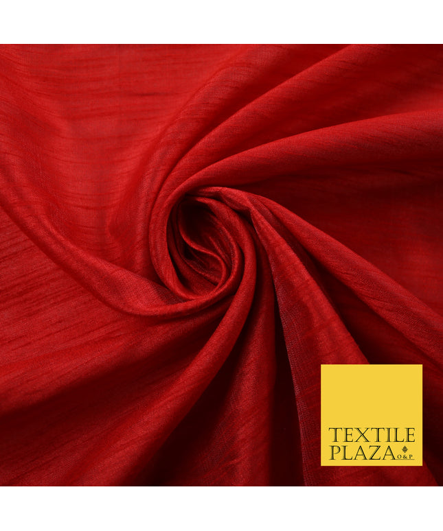 DEEP RED  Plain Dyed Faux Dupion Raw Silk Polyester Dress Fabric Material 7955
