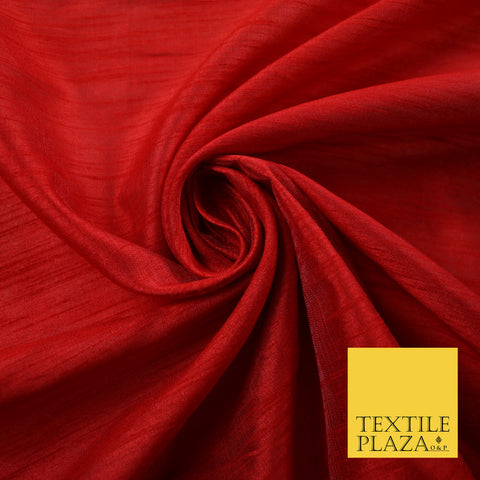 DEEP RED  Plain Dyed Faux Dupion Raw Silk Polyester Dress Fabric Material 7955