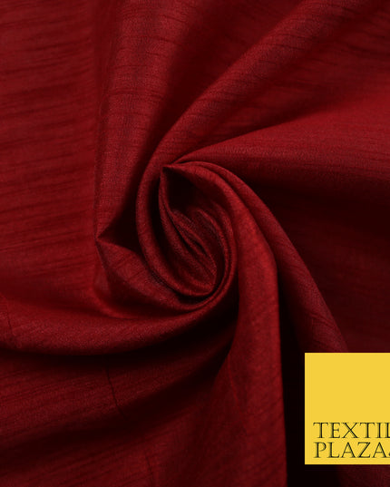 MAROON RED Plain Dyed Faux Dupion Raw Silk Polyester Dress Fabric Material 7956