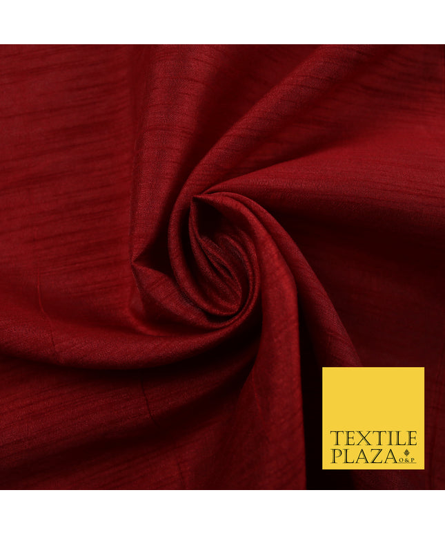 MAROON RED Plain Dyed Faux Dupion Raw Silk Polyester Dress Fabric Material 7956