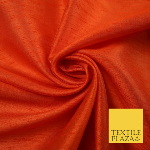 BLOOD ORANGE Plain Dyed Faux Dupion Raw Silk Polyester Dress Fabric Material 7959