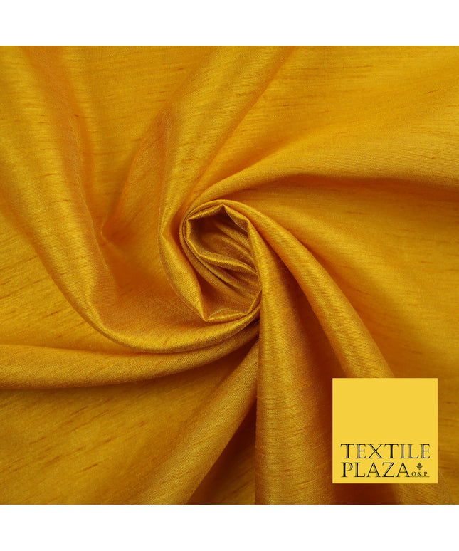 OCHRE YELLOW Plain Dyed Faux Dupion Raw Silk Polyester Dress Fabric Material 7963