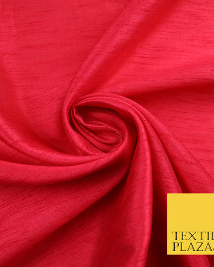 RASPBERRY PINK Plain Dyed Faux Dupion Raw Silk Polyester Dress Fabric Material 7967