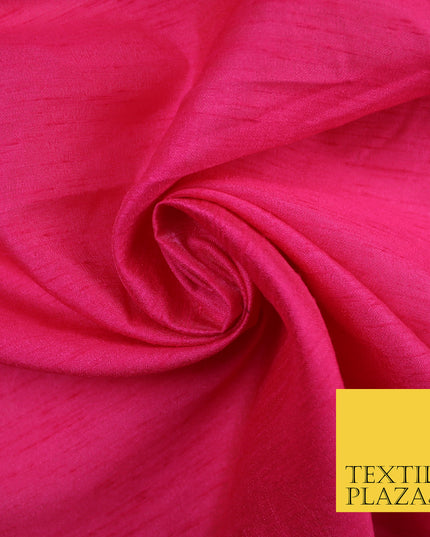 FUCHSIA PINK  Plain Dyed Faux Dupion Raw Silk Polyester Dress Fabric Material 7969