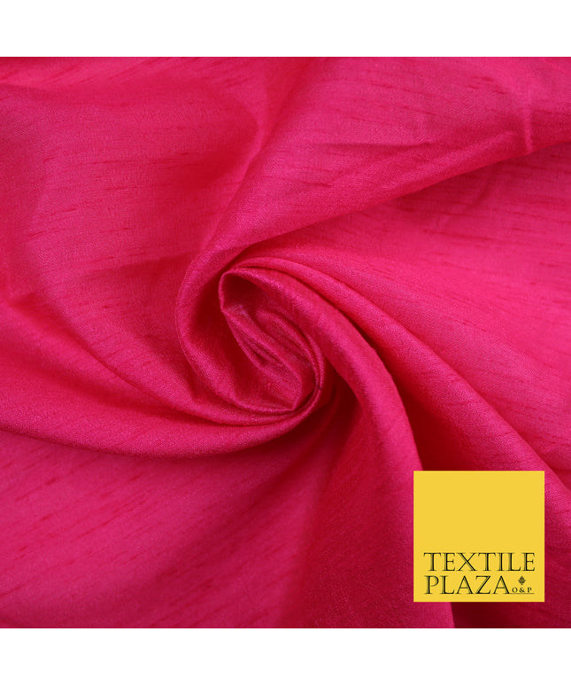 FUCHSIA PINK  Plain Dyed Faux Dupion Raw Silk Polyester Dress Fabric Material 7969