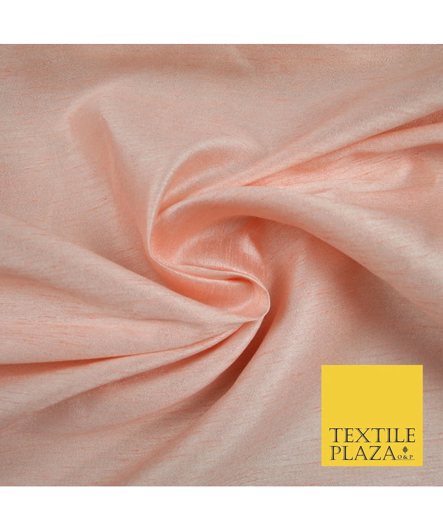 LIGHT PEACH Plain Dyed Faux Dupion Raw Silk 100% Polyester Dress Fabric 44" 6276