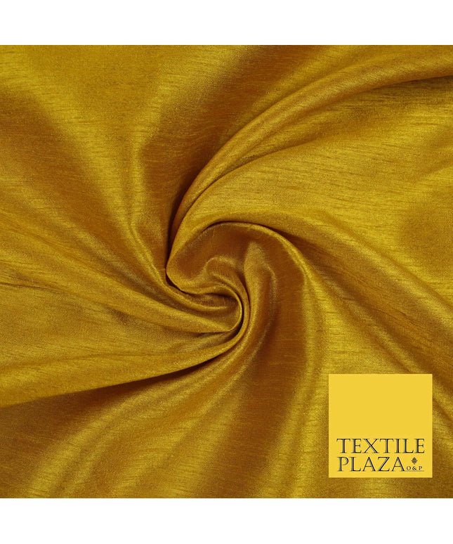 MUSTARD YELLOW Plain Dyed Faux Dupion Raw Silk 100% Polyester Dress Fabric 44" 6259