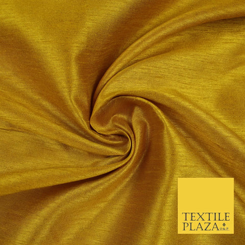 MUSTARD YELLOW Plain Dyed Faux Dupion Raw Silk 100% Polyester Dress Fabric 44" 6259