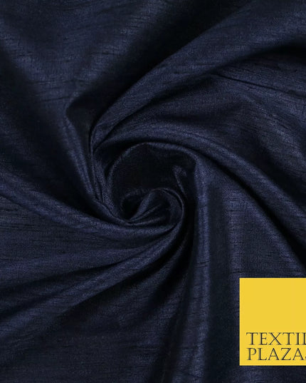 NAVY BLUE Plain Dyed Faux Dupion Raw Silk 100% Polyester Dress Fabric 44" 6246