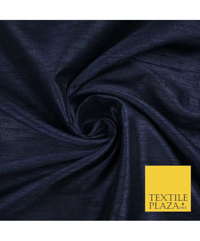 NAVY BLUE Plain Dyed Faux Dupion Raw Silk 100% Polyester Dress Fabric 44" 6246