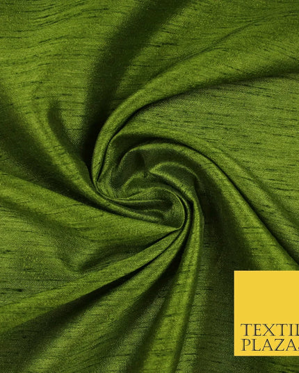 OLIVE GREEN Plain Dyed Faux Dupion Raw Silk 100% Polyester Dress Fabric 44" 6283
