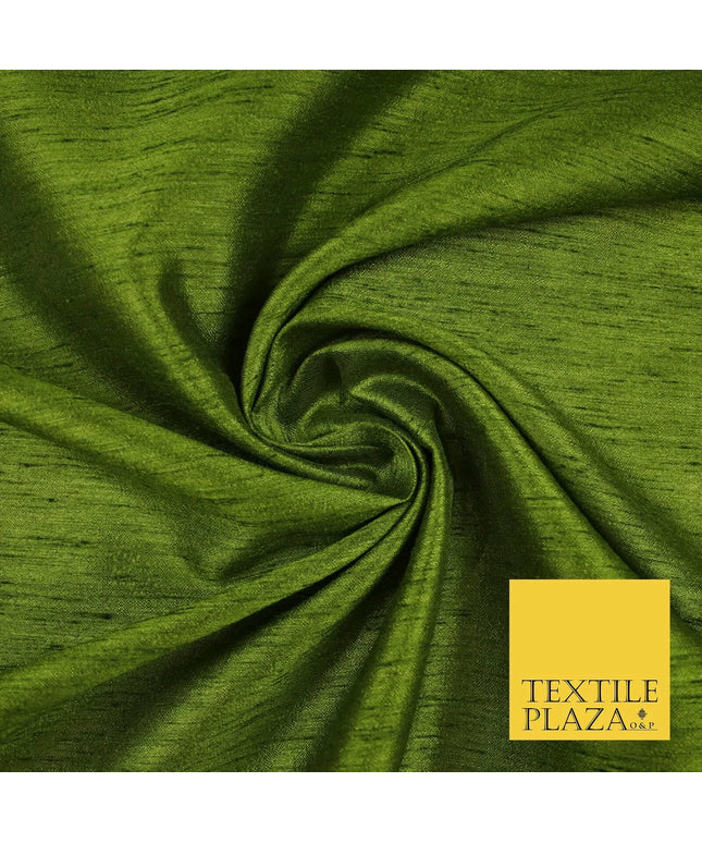 OLIVE GREEN Plain Dyed Faux Dupion Raw Silk 100% Polyester Dress Fabric 44" 6283